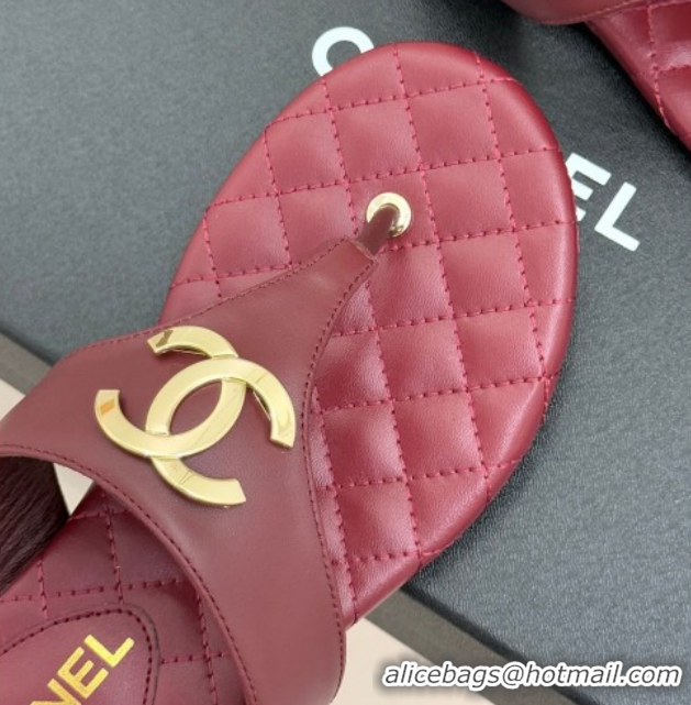 Best Price Chanel Lambskin Leather Flat Slides Sandal CH030609 Burgundy 2026