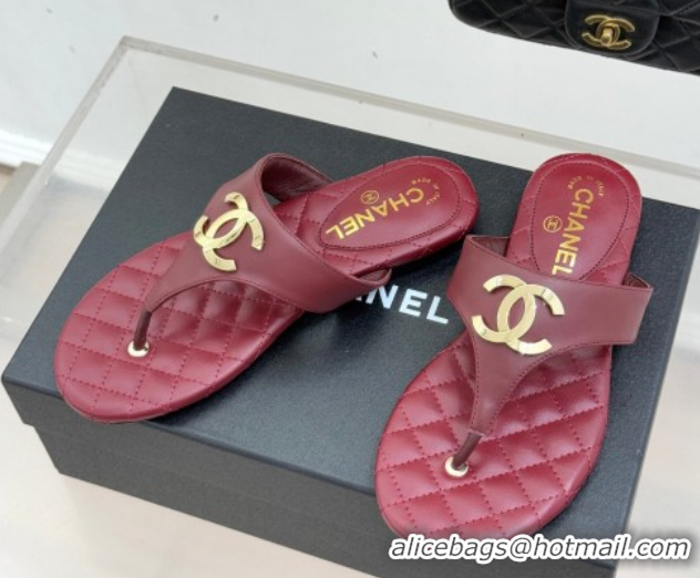 Best Price Chanel Lambskin Leather Flat Slides Sandal CH030609 Burgundy 2026