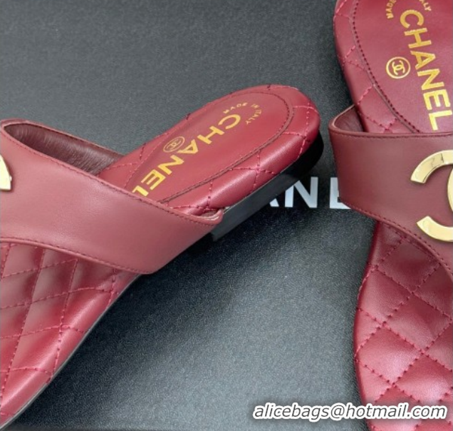 Best Price Chanel Lambskin Leather Flat Slides Sandal CH030609 Burgundy 2026
