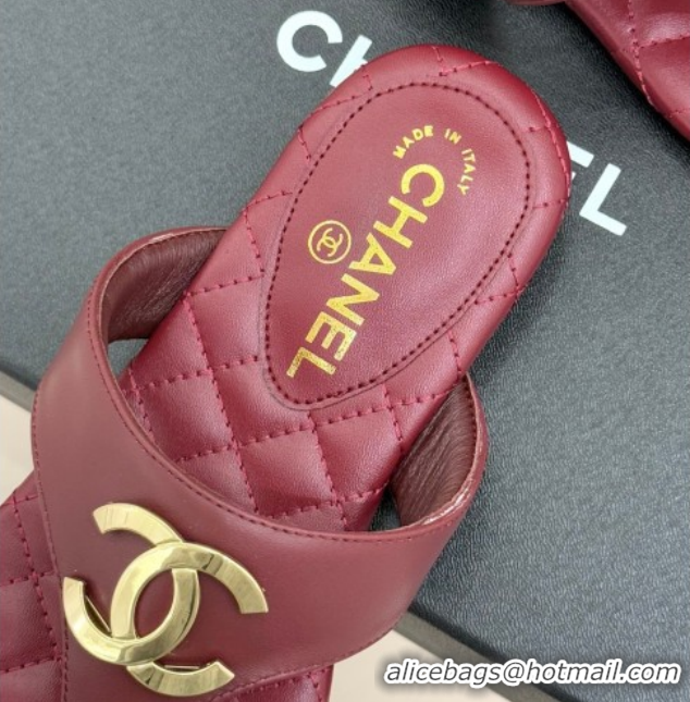 Best Price Chanel Lambskin Leather Flat Slides Sandal CH030609 Burgundy 2026