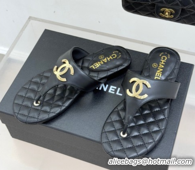 Good Quality Chanel Lambskin Leather Flat Slides Sandal CH030609 Black 2026