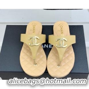 Unique Style Chanel Lambskin Leather Flat Slides Sandal CH030609 Beige 2026