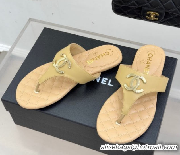 Unique Style Chanel Lambskin Leather Flat Slides Sandal CH030609 Beige 2026