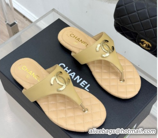 Unique Style Chanel Lambskin Leather Flat Slides Sandal CH030609 Beige 2026