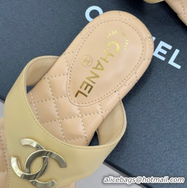 Unique Style Chanel Lambskin Leather Flat Slides Sandal CH030609 Beige 2026
