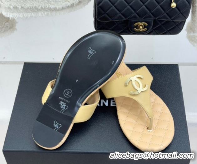 Unique Style Chanel Lambskin Leather Flat Slides Sandal CH030609 Beige 2026