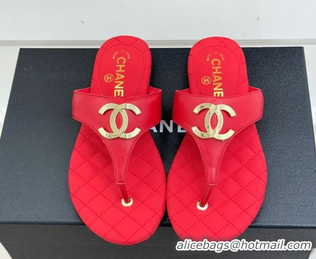 Popular Style Chanel Lambskin Leather Flat Slides Sandal CH030609 Red 2026