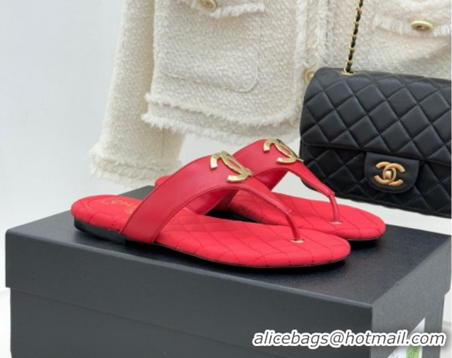 Popular Style Chanel Lambskin Leather Flat Slides Sandal CH030609 Red 2026