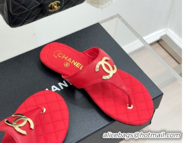 Popular Style Chanel Lambskin Leather Flat Slides Sandal CH030609 Red 2026