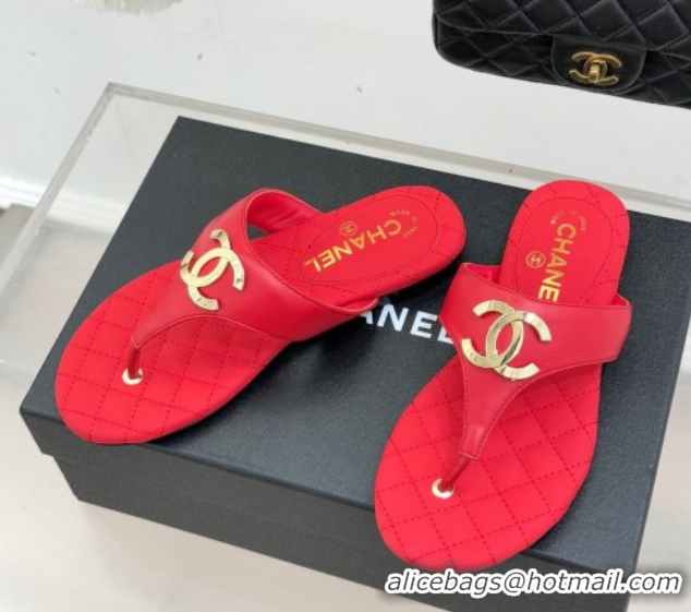 Popular Style Chanel Lambskin Leather Flat Slides Sandal CH030609 Red 2026