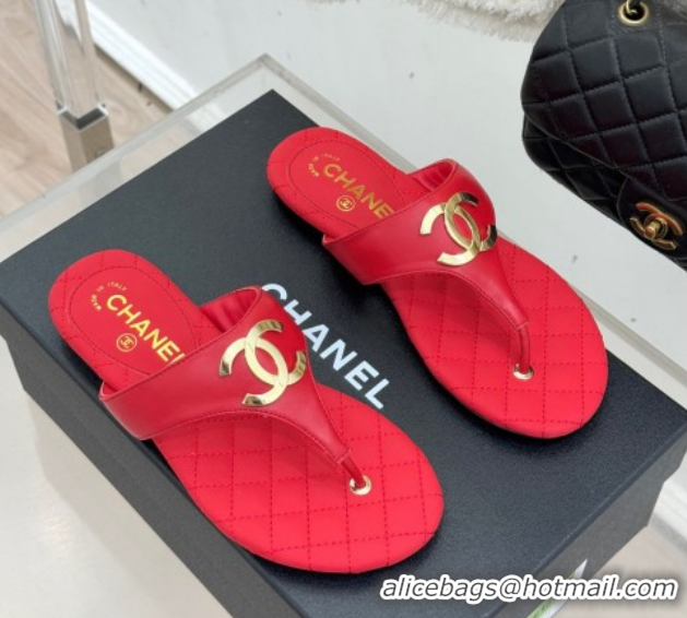 Popular Style Chanel Lambskin Leather Flat Slides Sandal CH030609 Red 2026