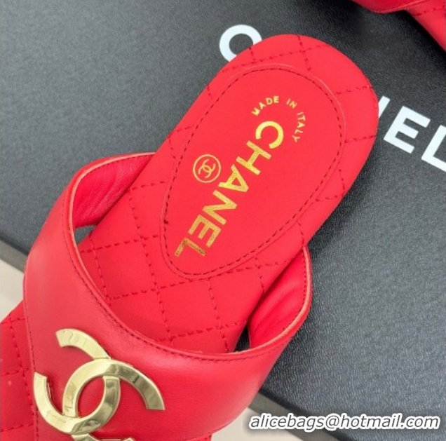 Popular Style Chanel Lambskin Leather Flat Slides Sandal CH030609 Red 2026