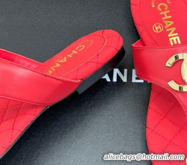 Popular Style Chanel Lambskin Leather Flat Slides Sandal CH030609 Red 2026
