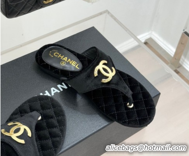 Good Looking Chanel Velvet Flat Slides Sandal CH030609 Black 2026