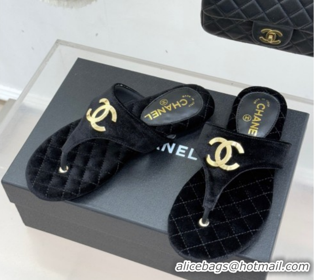 Good Looking Chanel Velvet Flat Slides Sandal CH030609 Black 2026