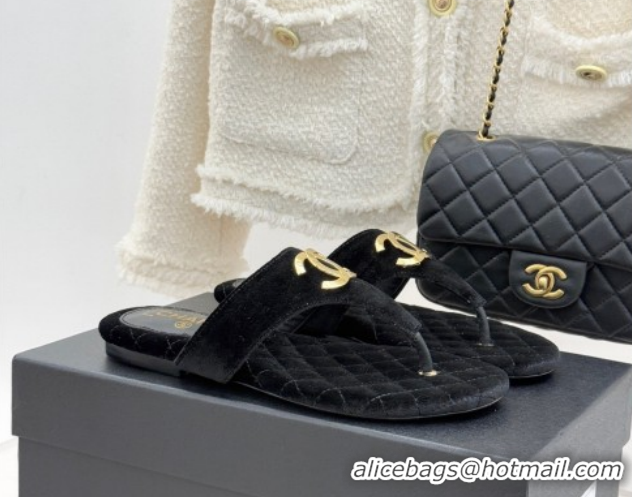 Good Looking Chanel Velvet Flat Slides Sandal CH030609 Black 2026