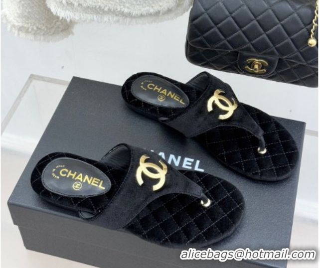 Good Looking Chanel Velvet Flat Slides Sandal CH030609 Black 2026