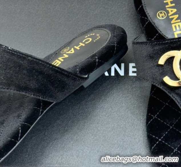 Good Looking Chanel Velvet Flat Slides Sandal CH030609 Black 2026