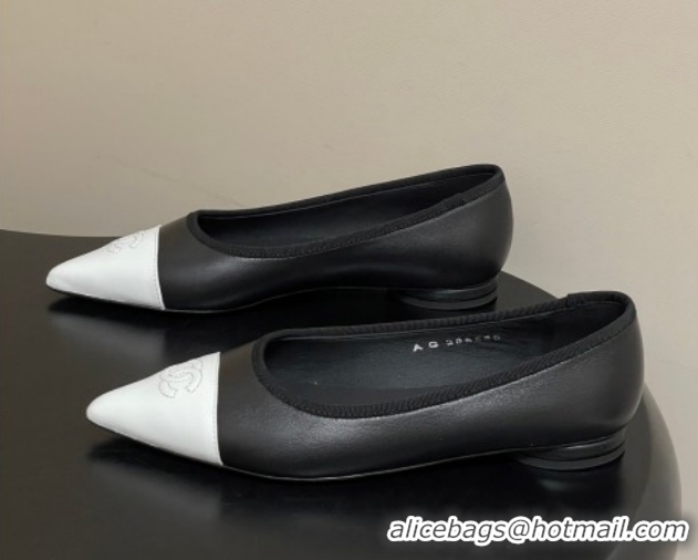 Best Product Chanel Lambskin Leather Pointed Ballet Flats G47081 Black/White2 2026