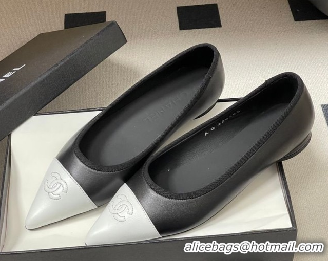Best Product Chanel Lambskin Leather Pointed Ballet Flats G47081 Black/White2 2026