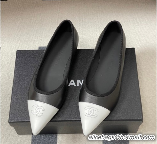 Best Product Chanel Lambskin Leather Pointed Ballet Flats G47081 Black/White2 2026