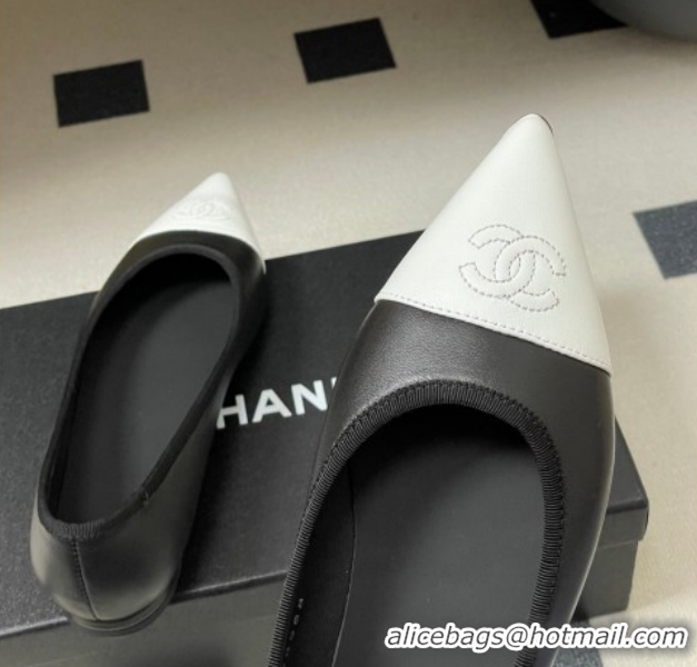 Best Product Chanel Lambskin Leather Pointed Ballet Flats G47081 Black/White2 2026
