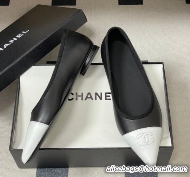 Best Product Chanel Lambskin Leather Pointed Ballet Flats G47081 Black/White2 2026