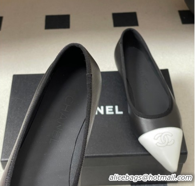 Best Product Chanel Lambskin Leather Pointed Ballet Flats G47081 Black/White2 2026