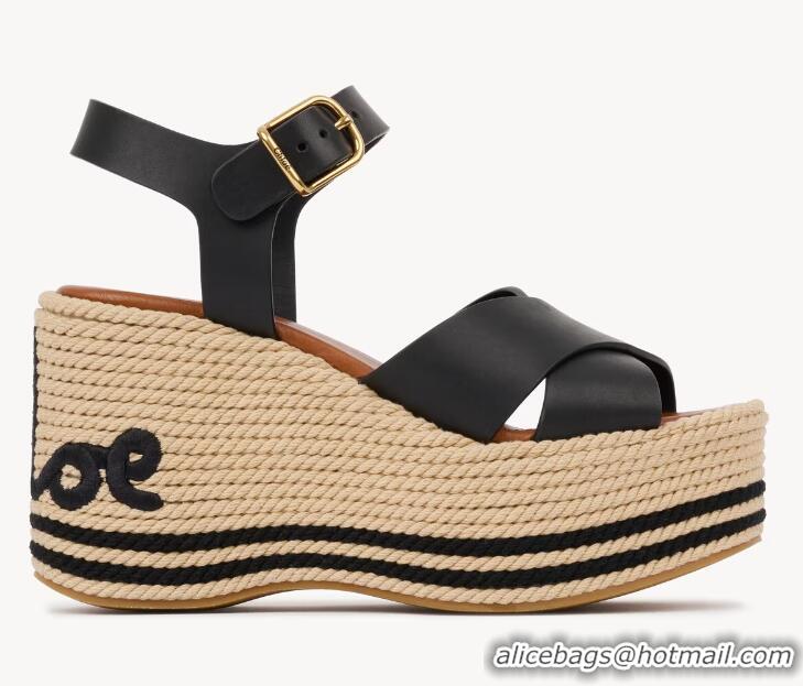 ​Big Discount Chloe Sand Wedge Sandal With Calfskin Heel 10.5cm 26905 Black