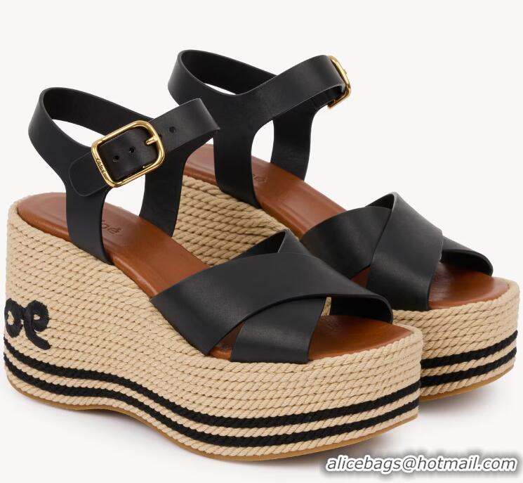 ​Big Discount Chloe Sand Wedge Sandal With Calfskin Heel 10.5cm 26905 Black
