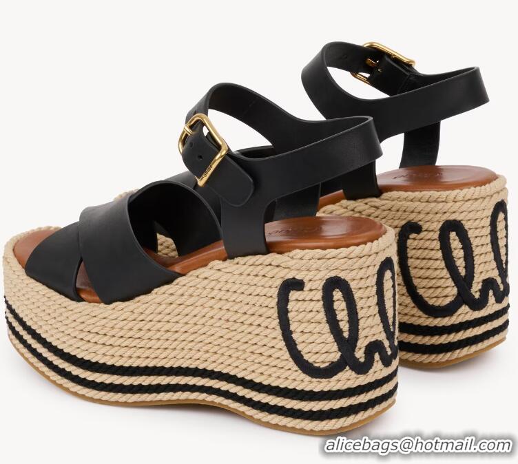 ​Big Discount Chloe Sand Wedge Sandal With Calfskin Heel 10.5cm 26905 Black