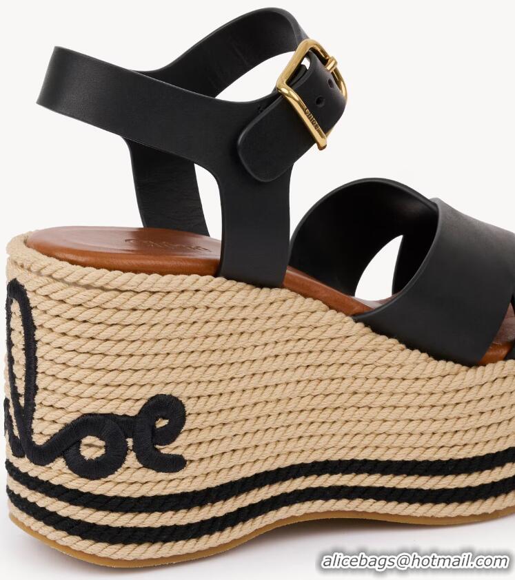 ​Big Discount Chloe Sand Wedge Sandal With Calfskin Heel 10.5cm 26905 Black