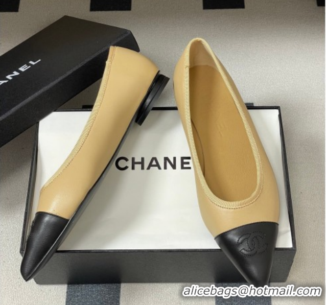 Purchase Chanel Lambskin Leather Pointed Ballet Flats G47081 Beige/Black 2026