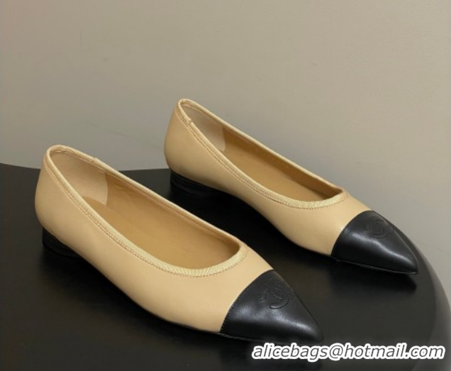 Purchase Chanel Lambskin Leather Pointed Ballet Flats G47081 Beige/Black 2026