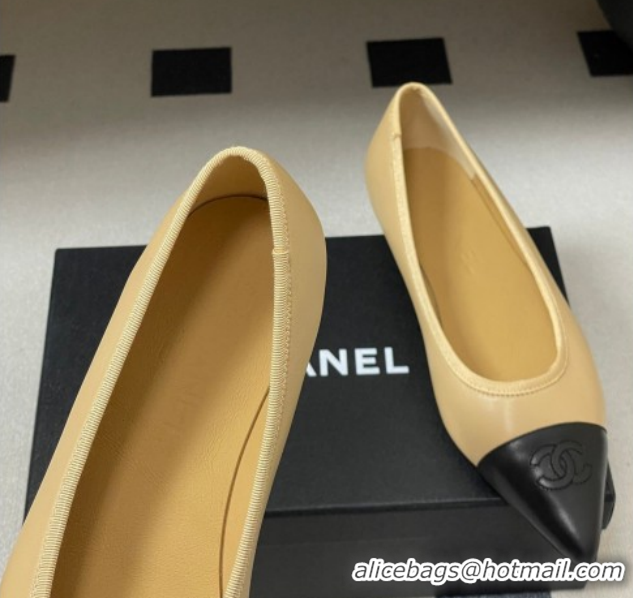 Purchase Chanel Lambskin Leather Pointed Ballet Flats G47081 Beige/Black 2026