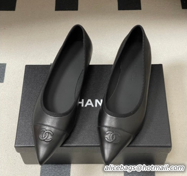 Pretty Style Chanel Lambskin Leather Pointed Ballet Flats G47081 All Black 2026