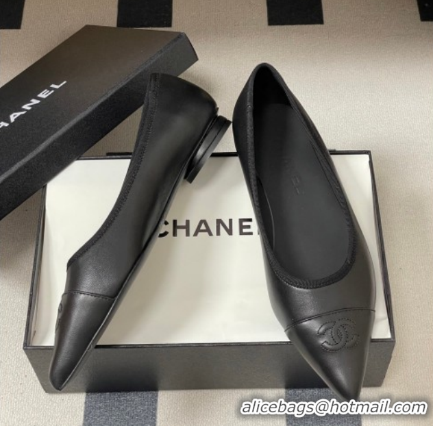 Pretty Style Chanel Lambskin Leather Pointed Ballet Flats G47081 All Black 2026