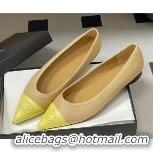 Grade Quality Chanel Lambskin Leather Pointed Ballet Flats G47081 Beige/Yellow 2026
