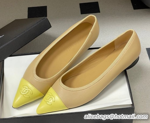 Grade Quality Chanel Lambskin Leather Pointed Ballet Flats G47081 Beige/Yellow 2026