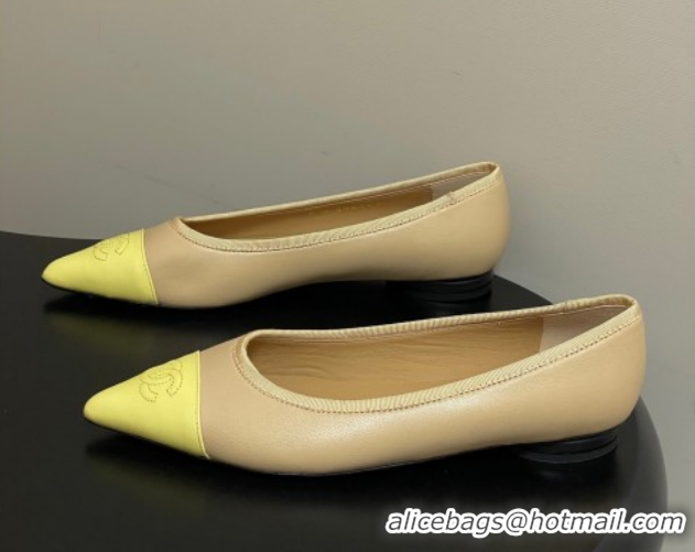 Grade Quality Chanel Lambskin Leather Pointed Ballet Flats G47081 Beige/Yellow 2026