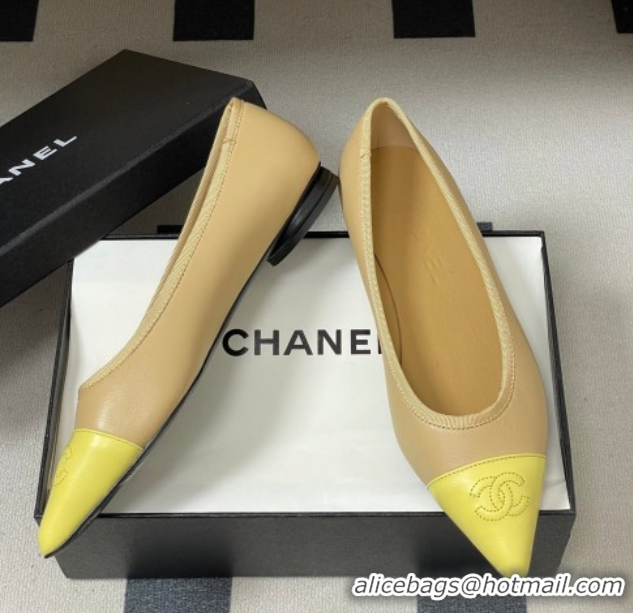 Grade Quality Chanel Lambskin Leather Pointed Ballet Flats G47081 Beige/Yellow 2026