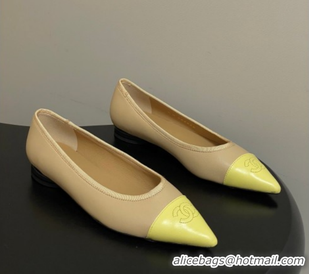 Grade Quality Chanel Lambskin Leather Pointed Ballet Flats G47081 Beige/Yellow 2026