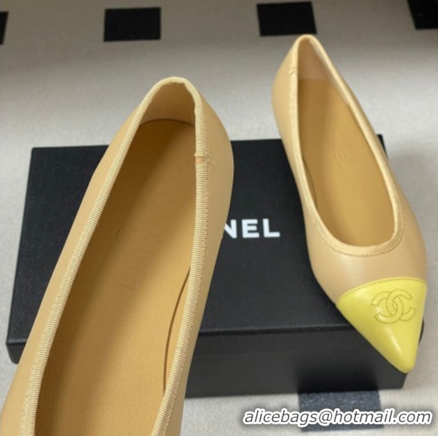 Grade Quality Chanel Lambskin Leather Pointed Ballet Flats G47081 Beige/Yellow 2026