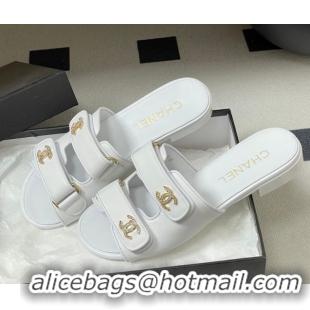 Luxurious Chanel Lambskin Leather Flat Slides Sandal with Strass and Strap G47043 White 2026