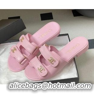 Low Price Chanel Lambskin Leather Flat Slides Sandal with Strass and Strap G47043 Pink 2026