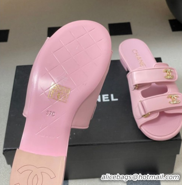 Low Price Chanel Lambskin Leather Flat Slides Sandal with Strass and Strap G47043 Pink 2026