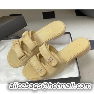 Stylish Chanel Suede Flat Slides Sandal with Strass and Strap G47043 Beige 2026