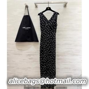 Top Quality Saint Laurent Dots Printed Long Dress YSL031101 Black 2026