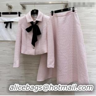 Inexpensive Chanel Tweed Jacket and Skirt Set with Bow CH031109 Pink 2026