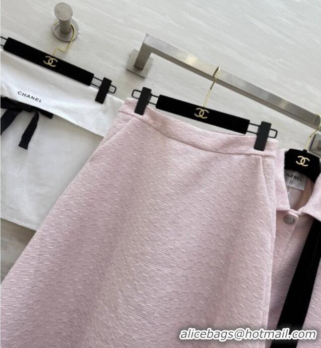 Inexpensive Chanel Tweed Jacket and Skirt Set with Bow CH031109 Pink 2026
